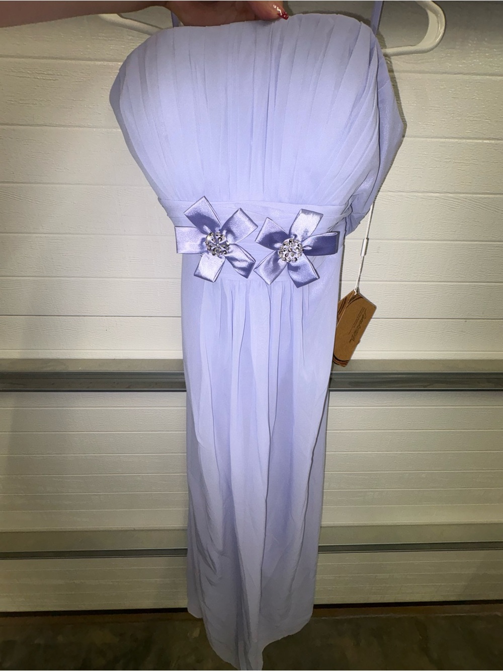 Strapless Lavender Evening Dress with Floral Satin Accents